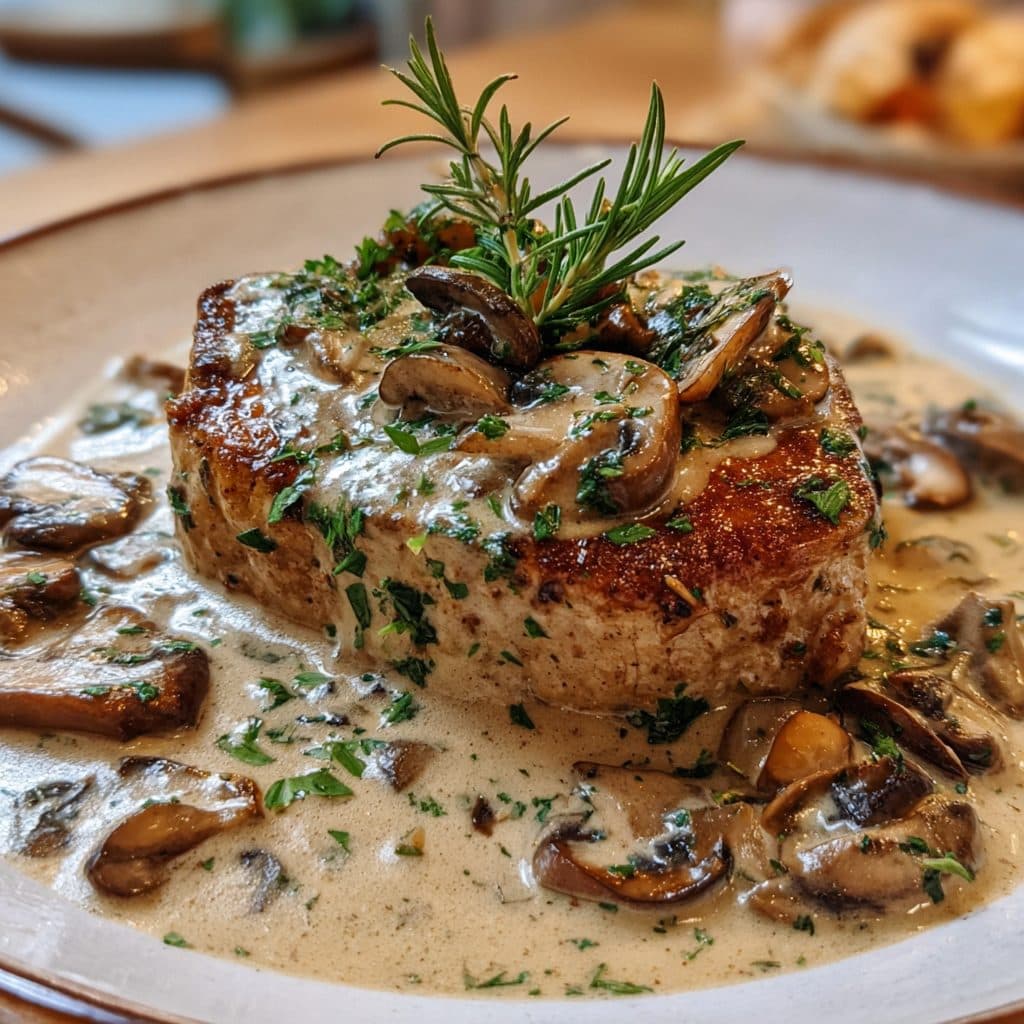 Zartes Truthahn-Steak in Rahm-Pilzsauce