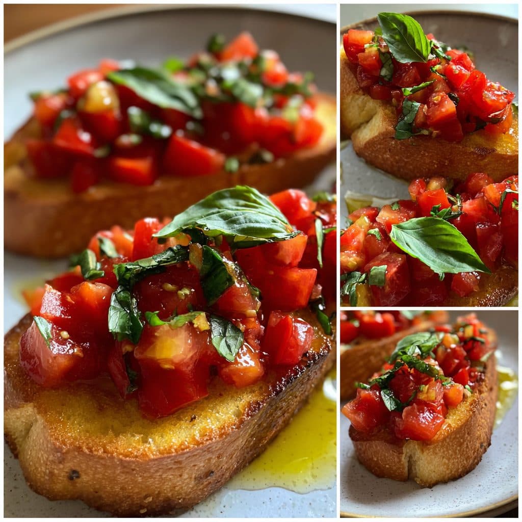 Aperitivo-Bruschetta mit frischen Tomaten und Basilikum