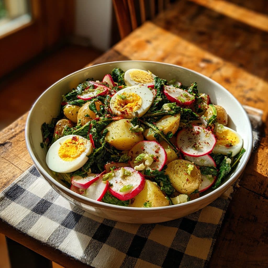 Bärlauch-Kartoffel-Salat mit Radieschen und Ei