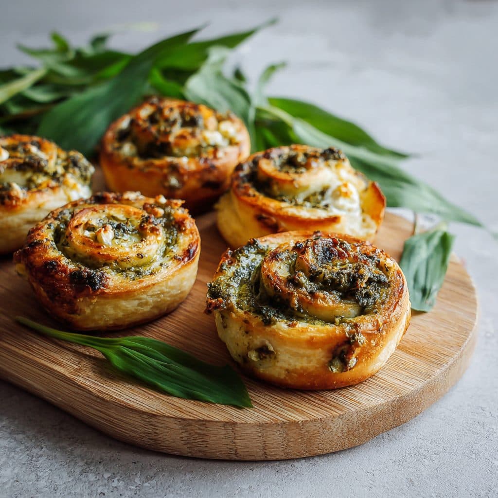 Bärlauch-Pesto-Blätterteigschnecken mit Feta