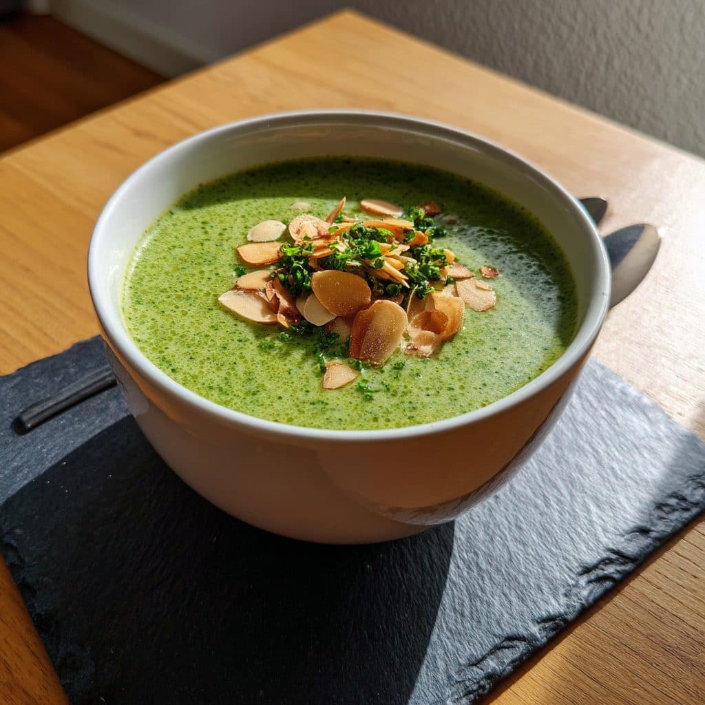 Cremige Bärlauch-Suppe mit gerösteten Mandeln