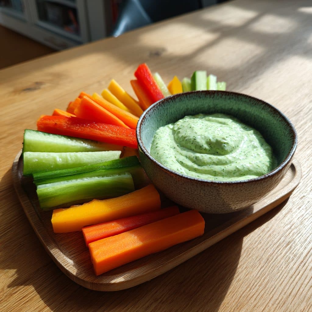 Cremiger Bärlauch-Joghurt-Dip mit Gemüsesticks