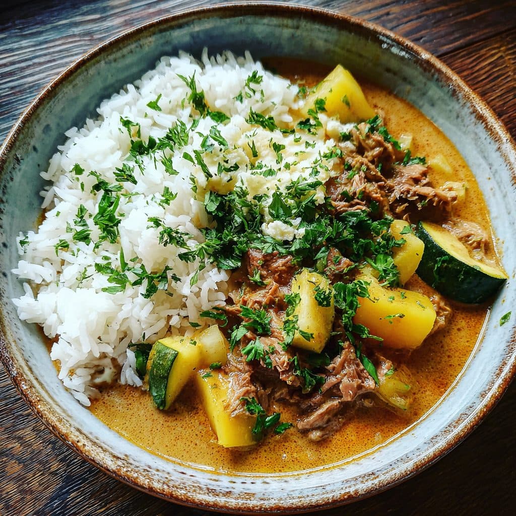 Cremiges Putengulasch mit Zucchini und Sauerrahm