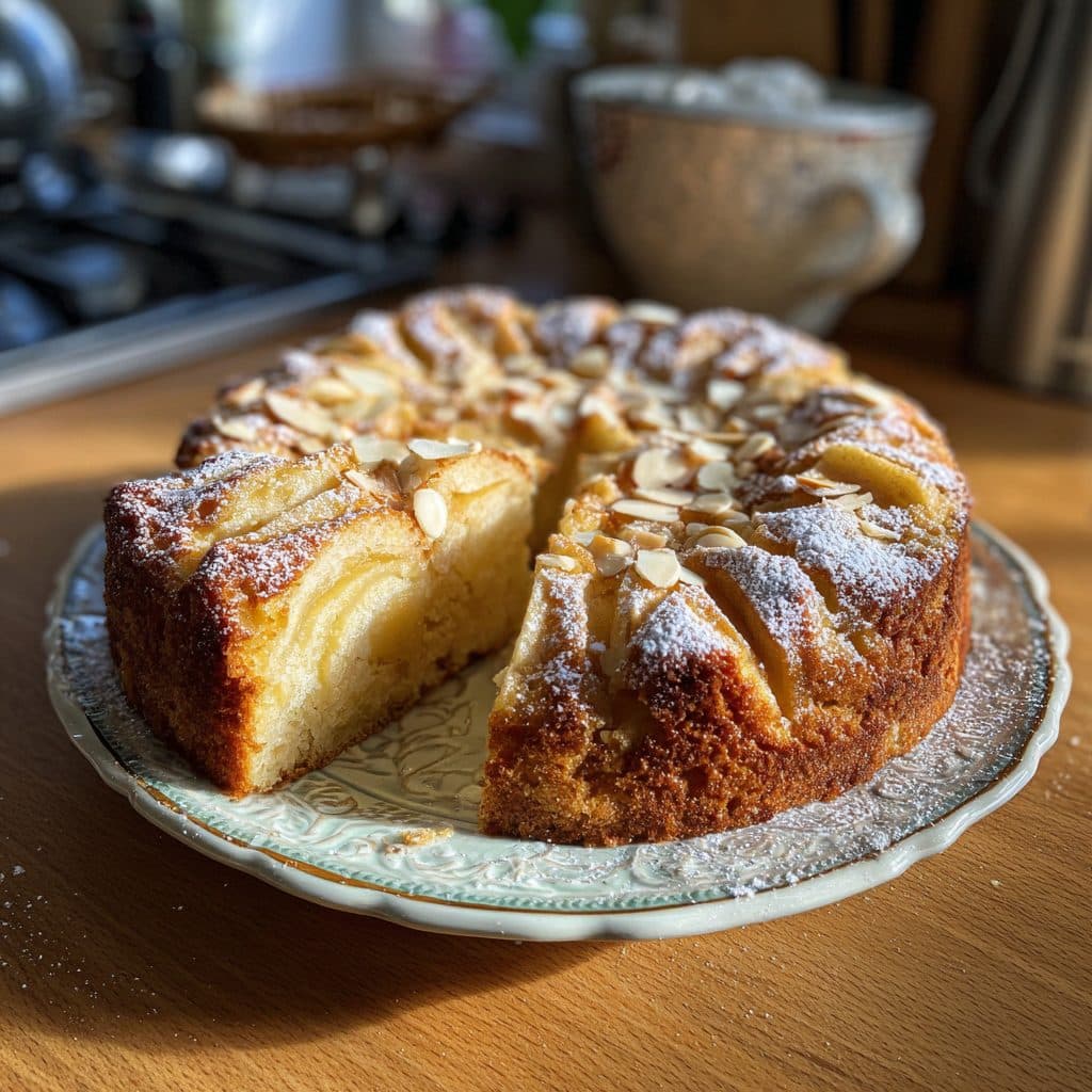 Einfacher Versunkener Apfelkuchen mit Mandeln