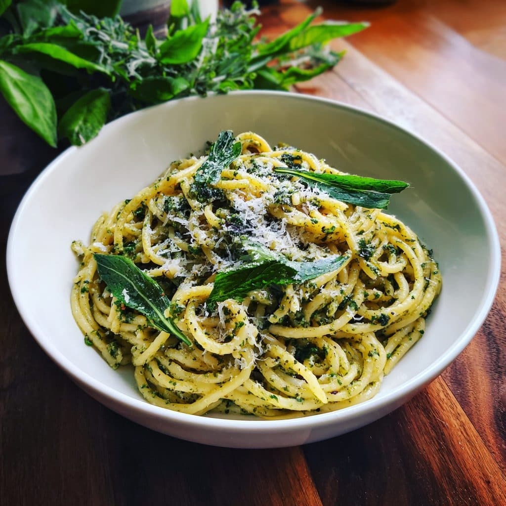 Frisches Bärlauchpesto mit Vollkornspaghetti