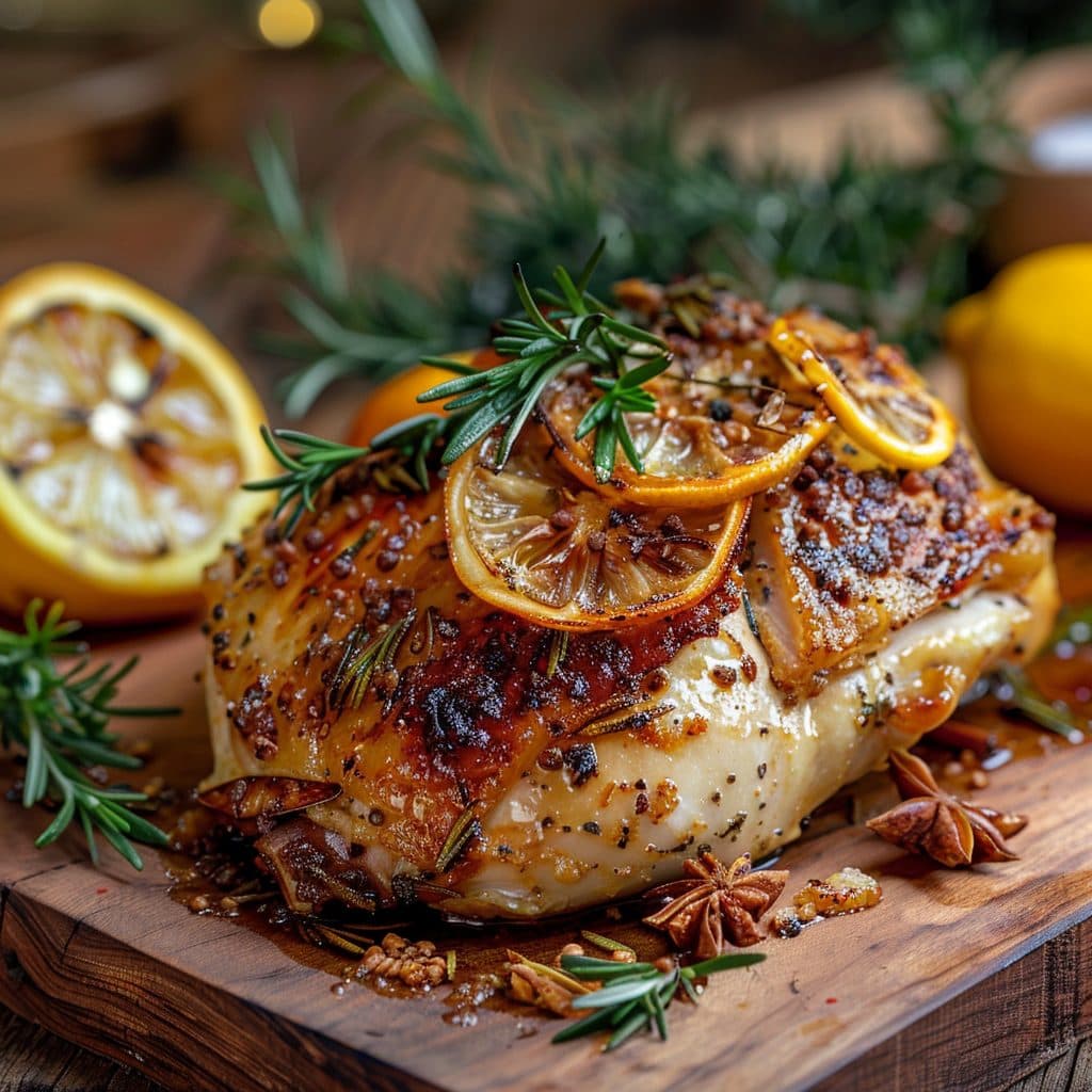Gebratenes Hähnchen mit Rosmarin und Zitrone