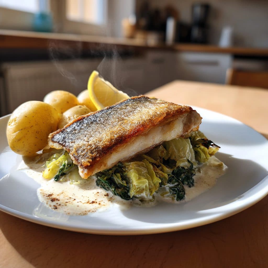 Gebratenes Karpfenfilet auf cremigem Rahmwirsing