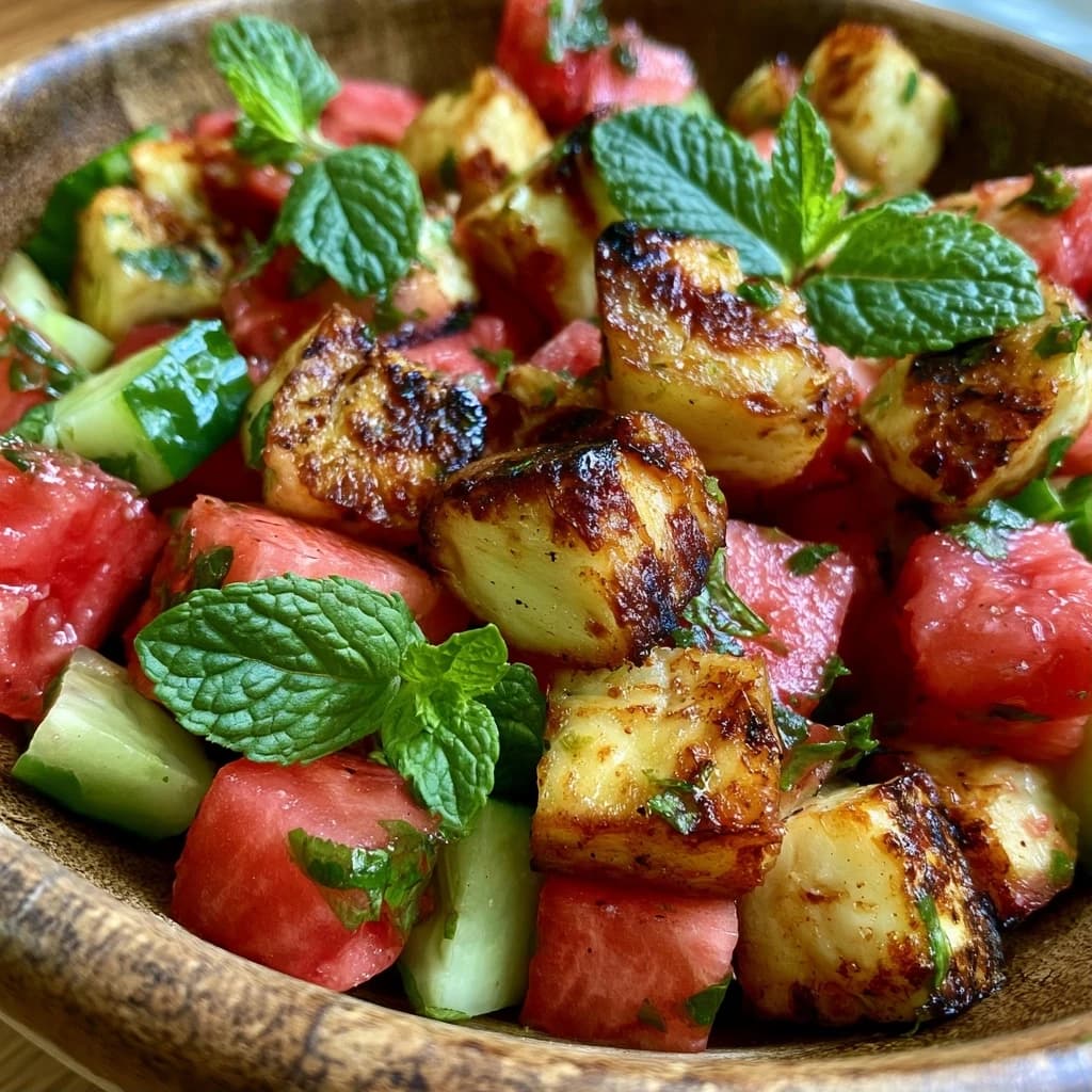 Gegrillter Halloumi-Salat mit Wassermelone und Minze