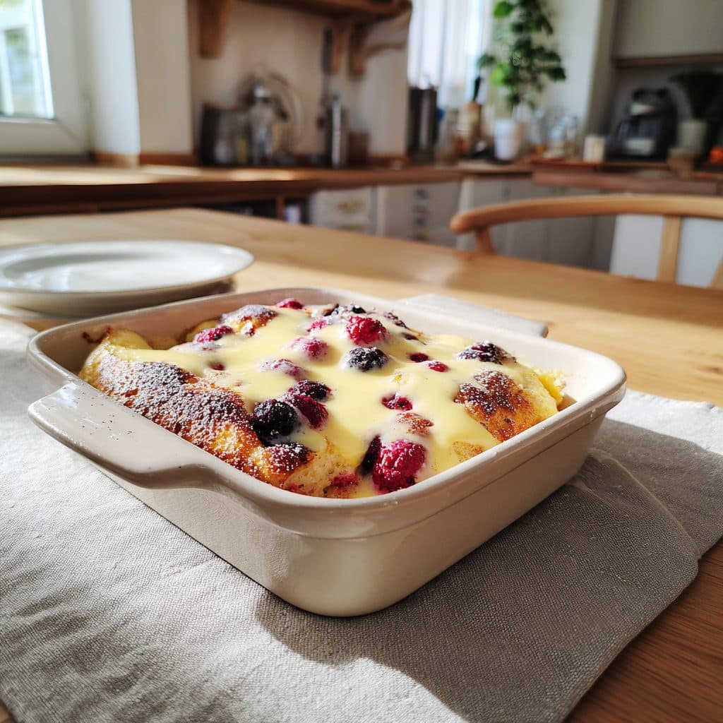 Grießbrei-Auflauf mit Beeren und Vanillesauce