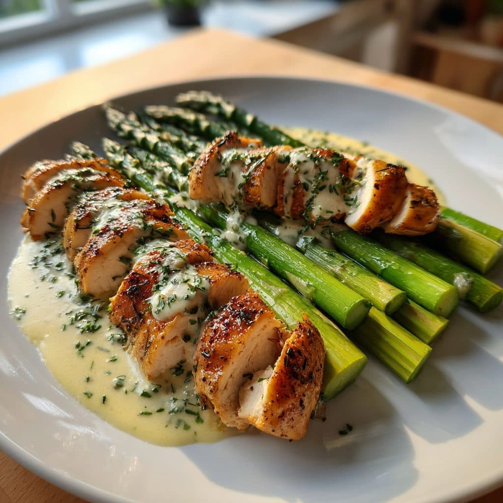 Grüner Spargel mit Zitronen-Kräuter-Hähnchen