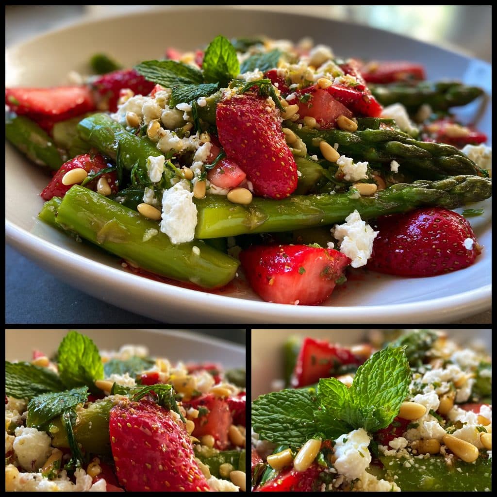 Grüner Spargel-Salat mit Erdbeeren, Feta und Minze