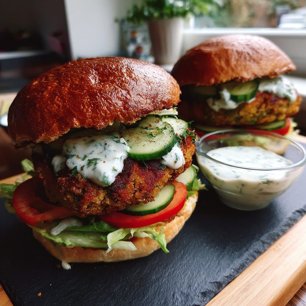 Hausgemachte Falafel-Burger mit Kräuterjoghurt-Sauce