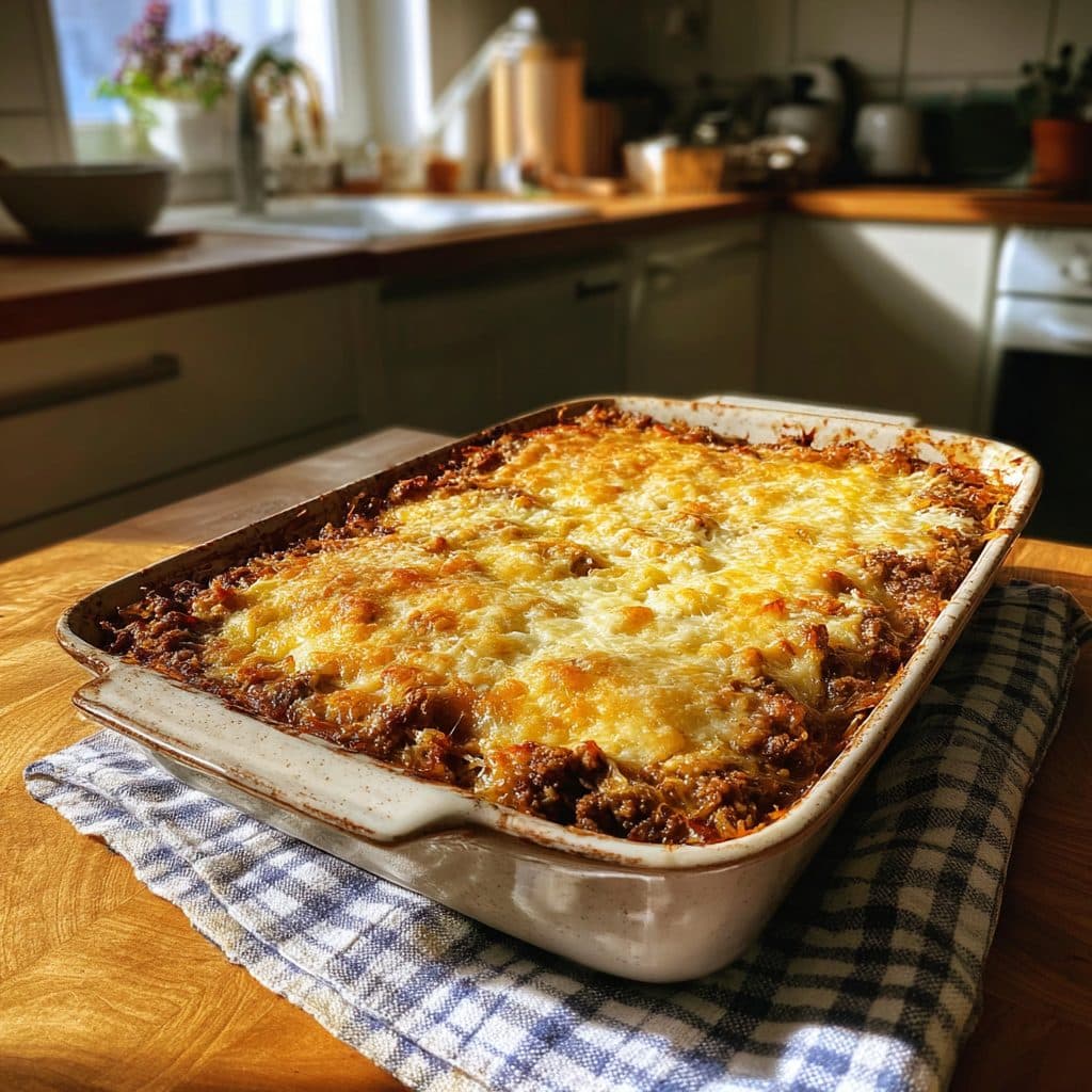 Herzhafter Rinderhackfleisch-Krautauflauf mit Reis und Mozzarella