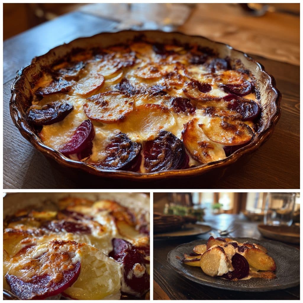 Herzhaftes Rote Bete-Kartoffel-Gratin mit Ziegenkäse