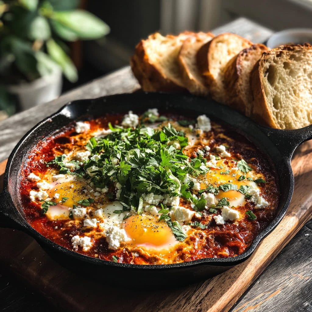 Herzhaftes Shakshuka mit Feta und frischen Kräutern