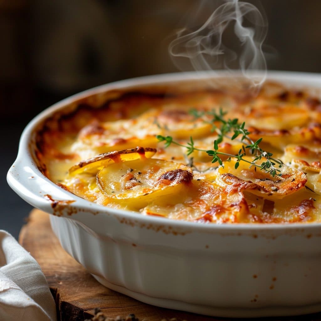 Klassisches Kartoffelgratin mit Sahne und Käse