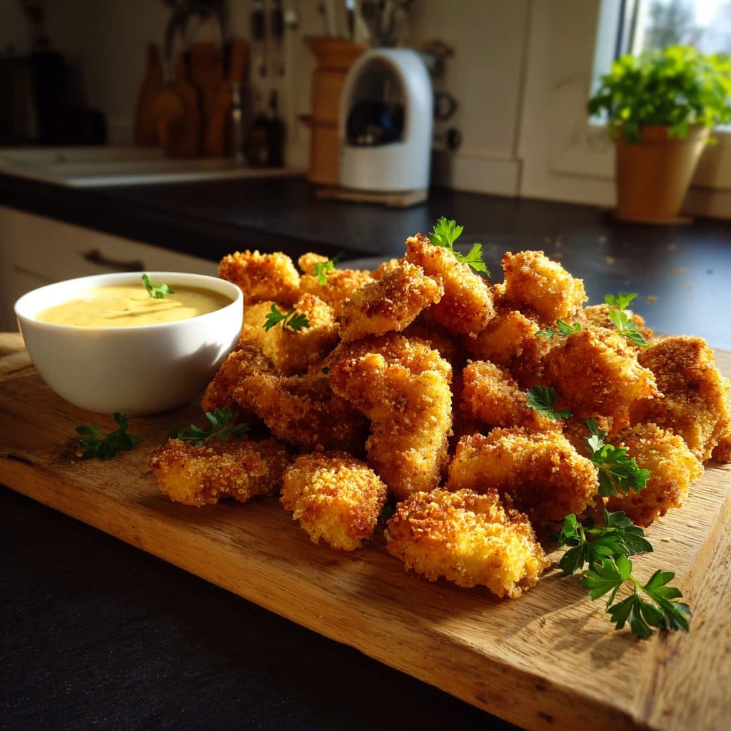 Knusprige Hähnchen-Nuggets aus dem Air Fryer mit Honig-Senf-Dip