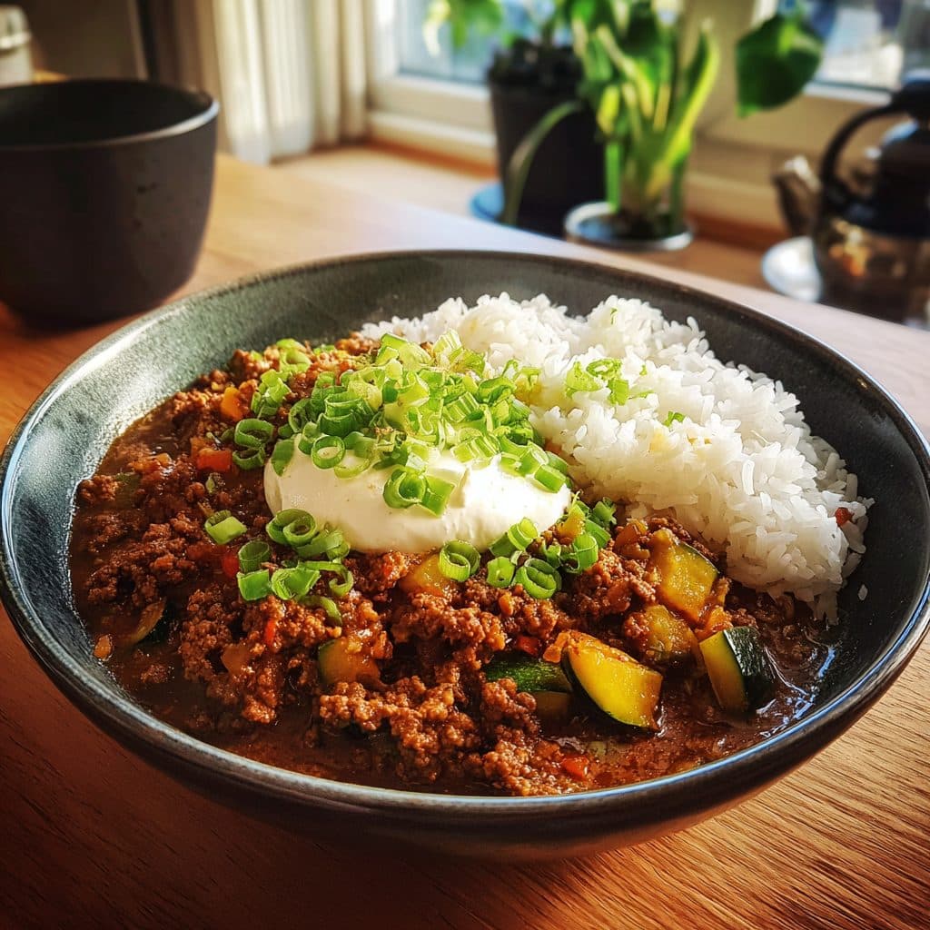 Koreanischer Rinderhackfleisch-Zucchini-Eintopf mit Schmand