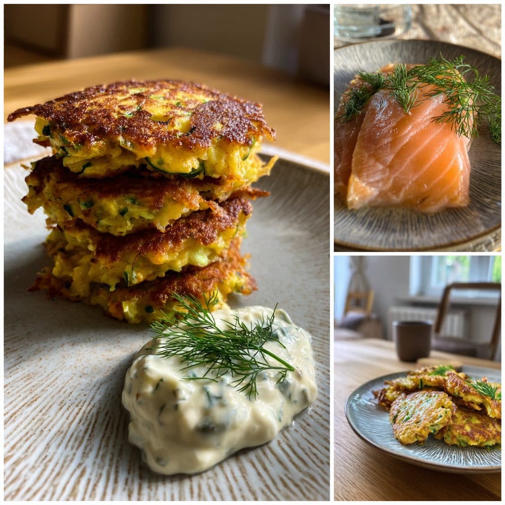 Lachs-Zucchini-Puffer mit Schmand-Dill-Aufstrich