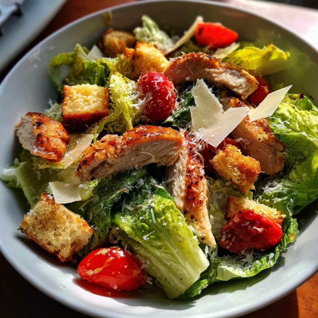 Leichtes Mittagessen-Caesar-Salat mit Hähnchen