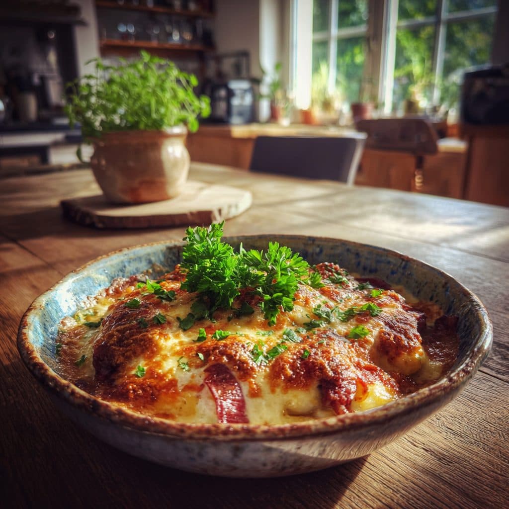 Low-Carb Blumenkohl-Rinderhackfleisch-Gratin mit Mozzarella und Rote Bete