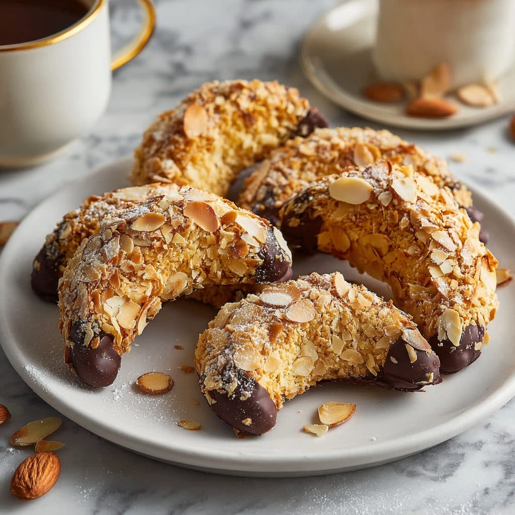 Mandelhörnchen (Deutsche Mandelkekse mit Schokolade)