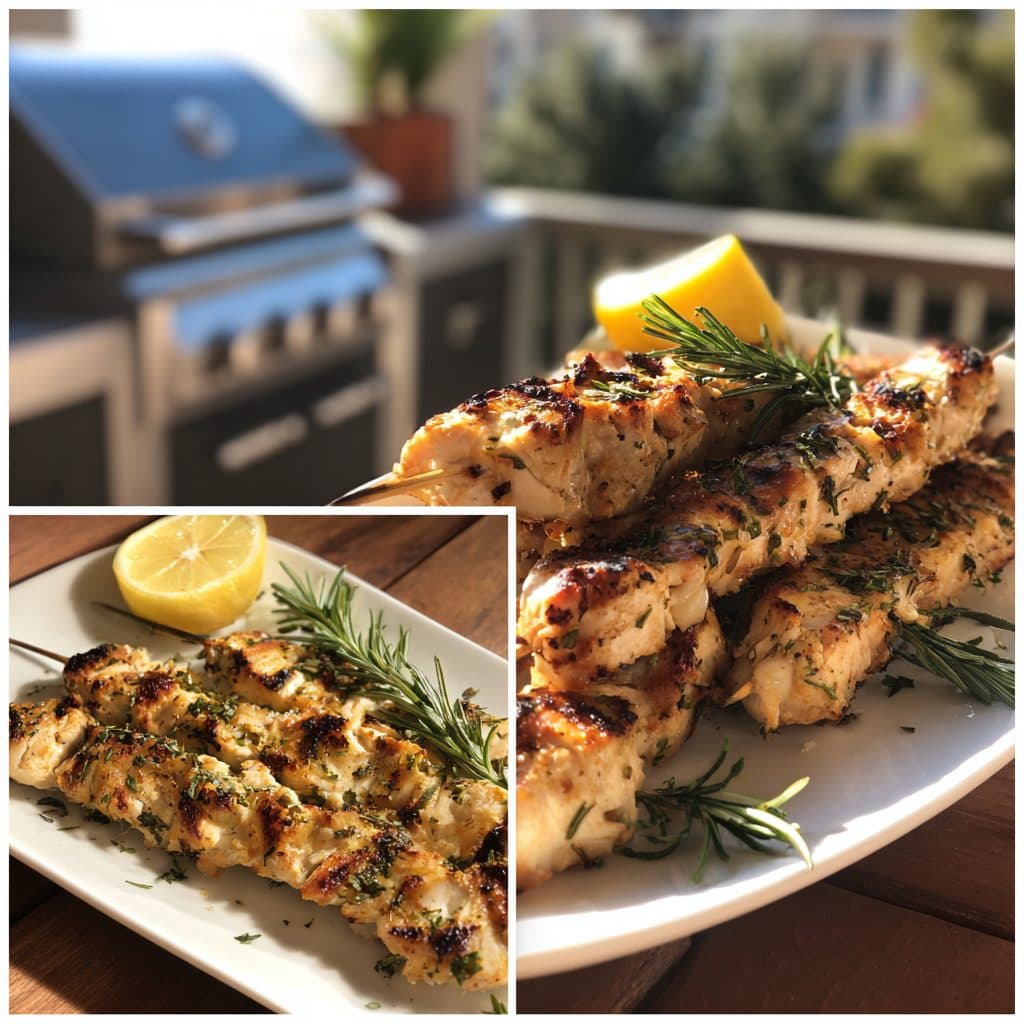 Mediterrane Hähnchen-Spieße vom Grill mit Rosmarin und Zitrone