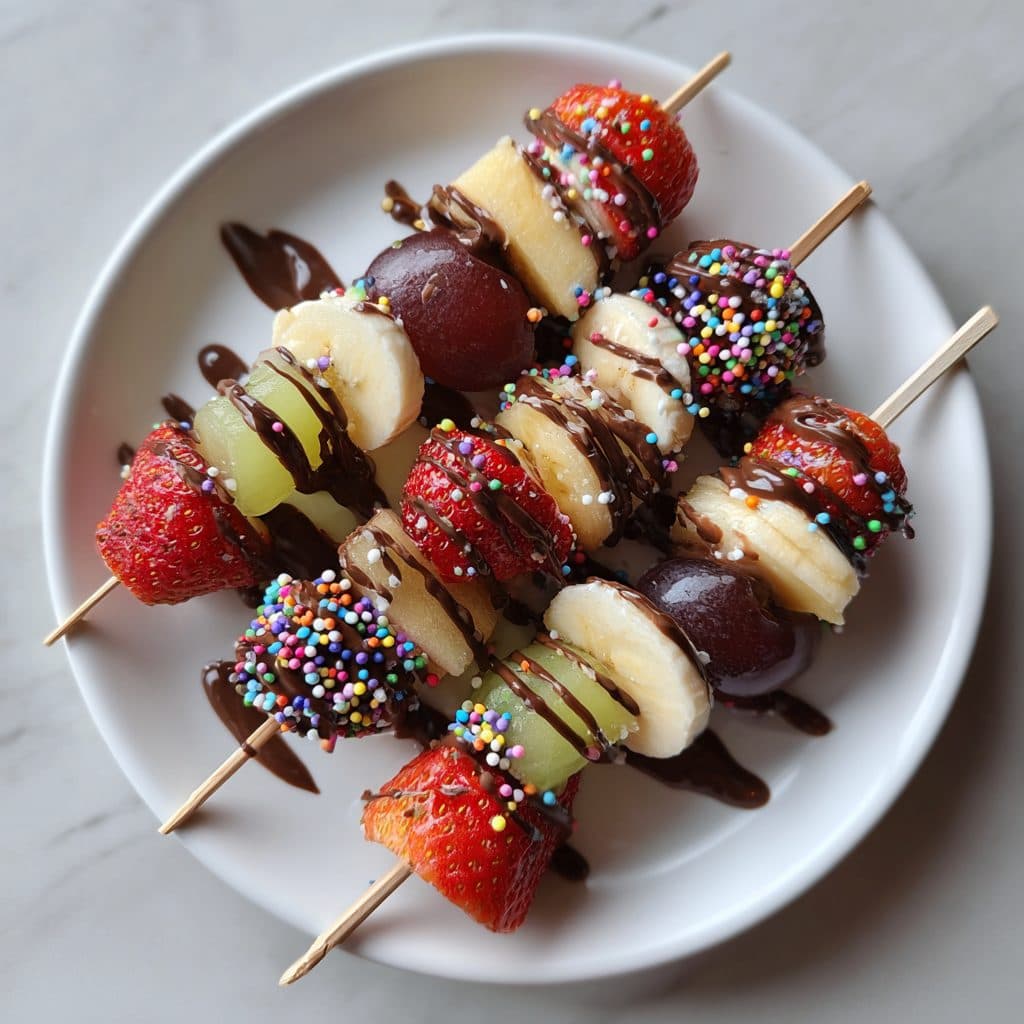 Obstspieße mit Schokolade