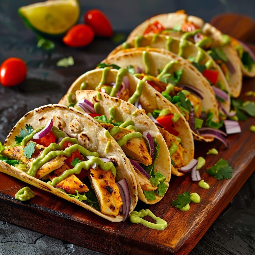 Pikante Hähnchen-Tacos mit Avocado-Creme