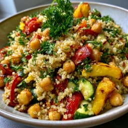 Quinoa-Salat mit geröstetem Gemüse und Kichererbsen