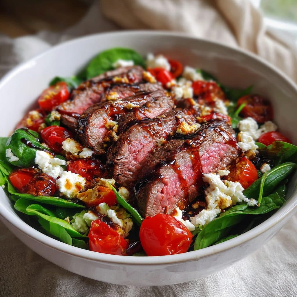 Rinderfilet-Salat mit gebratenem Spinat und Ziegenkäse