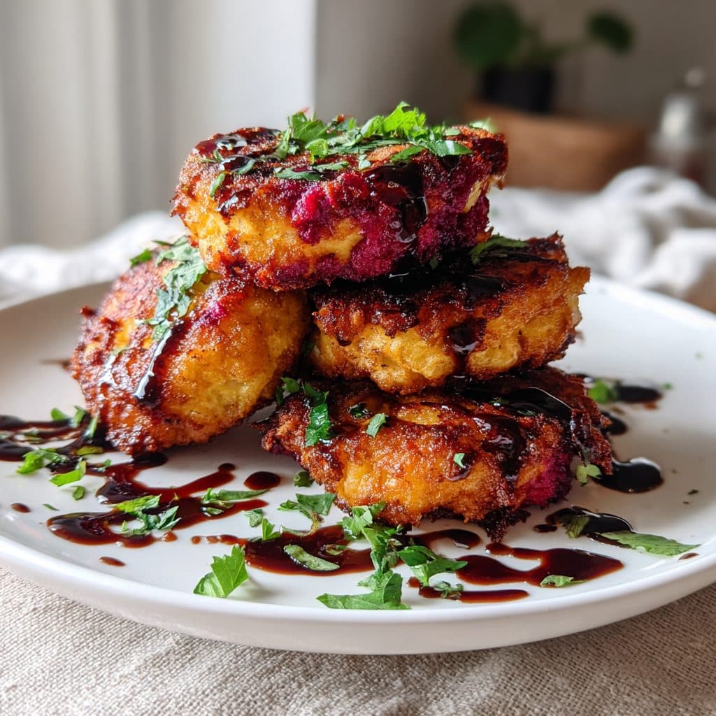 Rote Bete-Ziegenkäse-Puffer mit Balsamico-Dressing