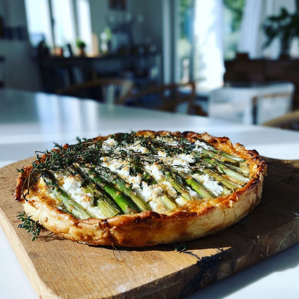 Spargel-Blätterteig-Tarte mit Ziegenkäse und Honig
