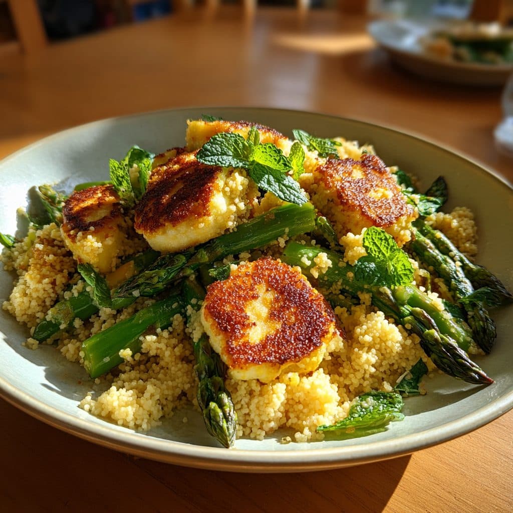 Spargel-Couscous-Salat mit gebratenem Halloumi