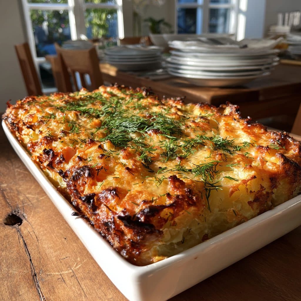 Spargelauflauf mit Kartoffeln und geräuchertem Lachs