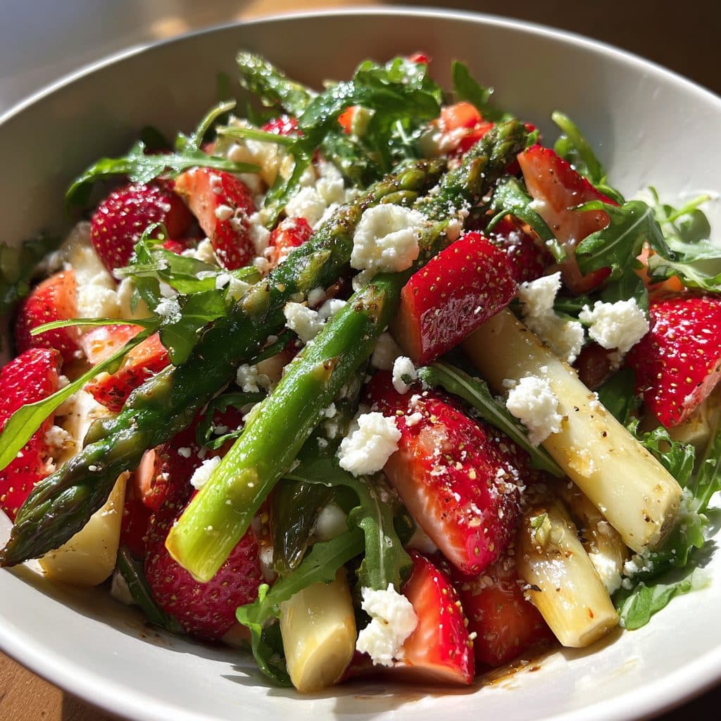 Spargelsalat mit Erdbeeren und Feta