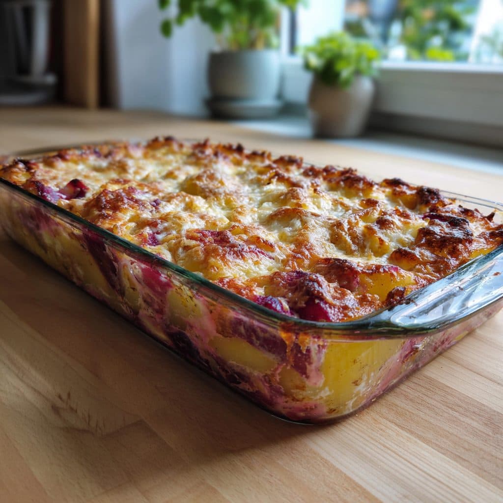 Thunfisch-Kartoffel-Rote-Bete-Auflauf mit Mozzarella