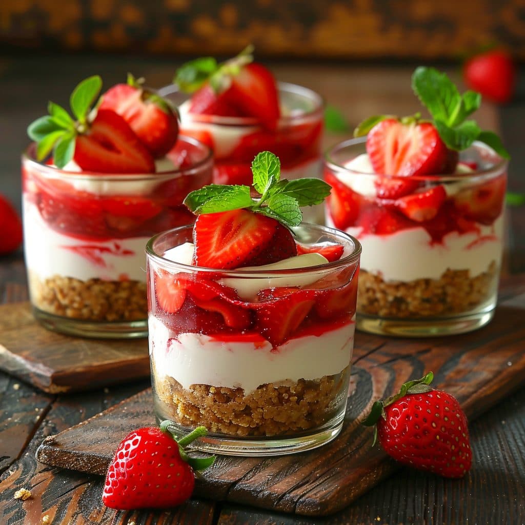 Vegane No-Bake Erdbeer-Cheesecake-Gläser
