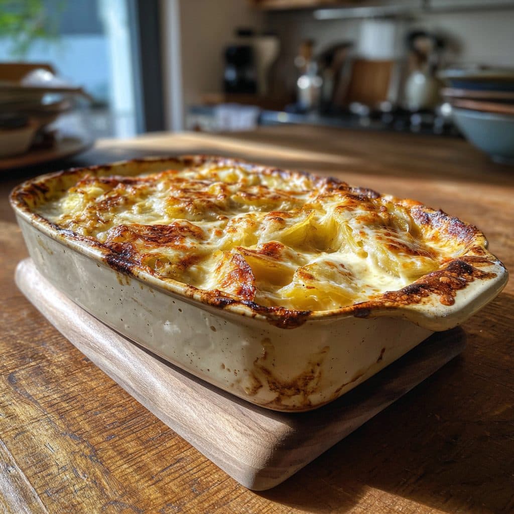 Vegetarischer Krautauflauf mit Kartoffeln, Mozzarella und Sauerrahm