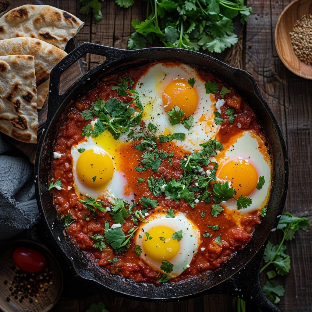 Würzige Shakshuka mit pochierten Eiern