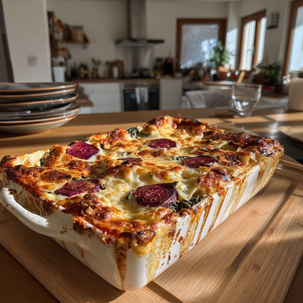 Ziegenkäse-Spinat-Lasagne mit Rote Bete