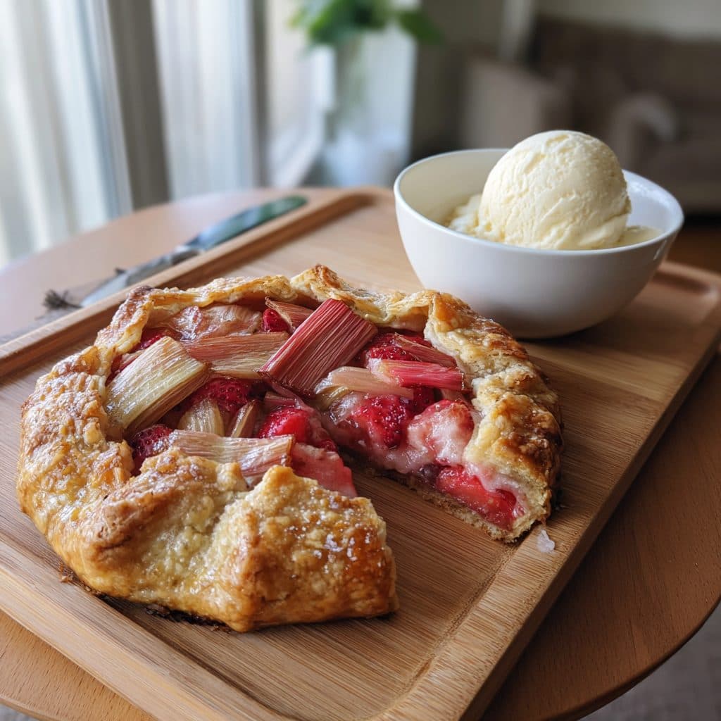 Erdbeer-Rhabarber-Galette mit Vanilleeis