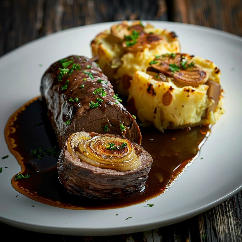 Geschmorte Rinderrouladen 'Berlin Art' mit Apfel-Zwiebel-Füllung und Kartoffelgratin