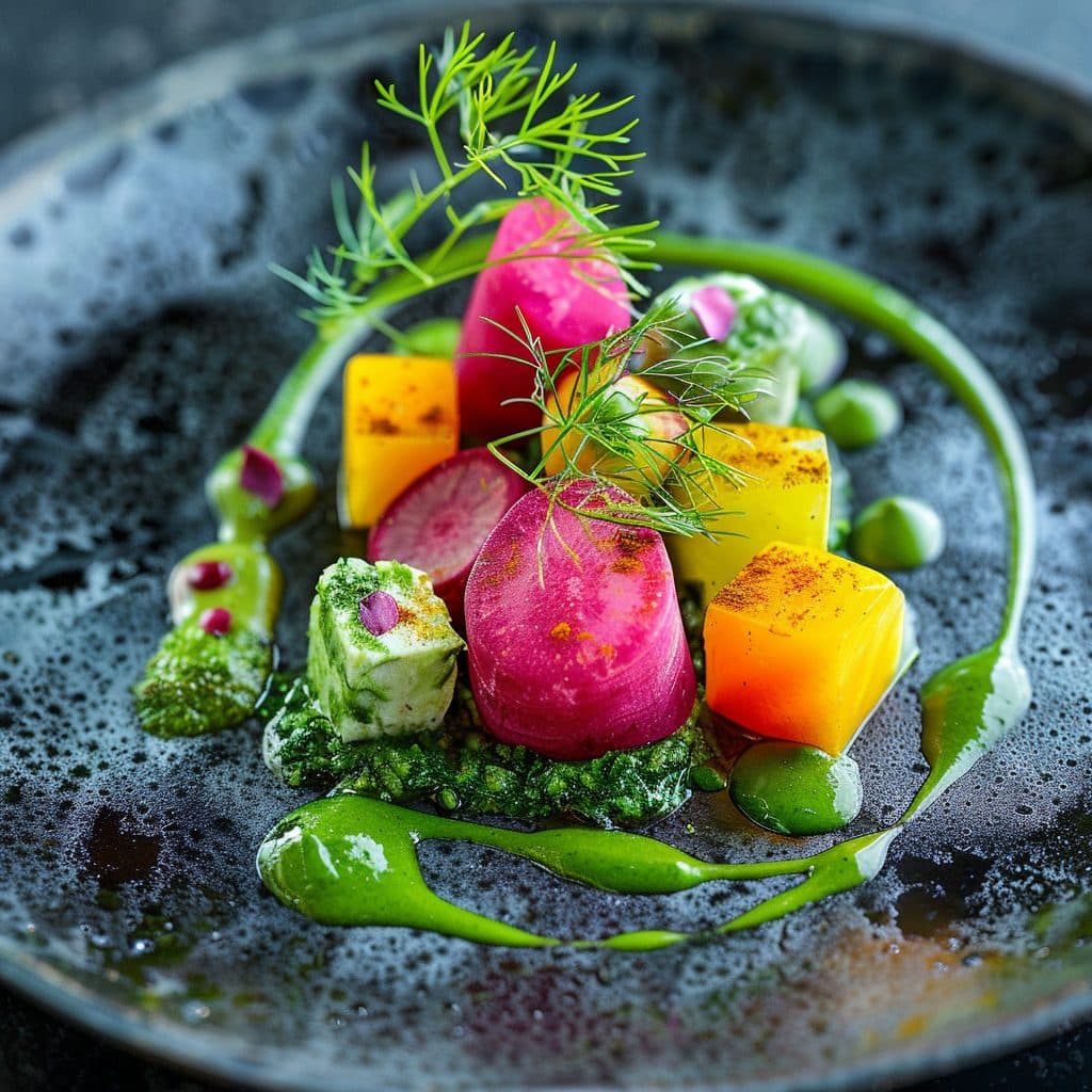 Gourmet Spreewälder Gurkensalat mit geräuchertem Tofu, Radieschen und Dill-Vinaigrette