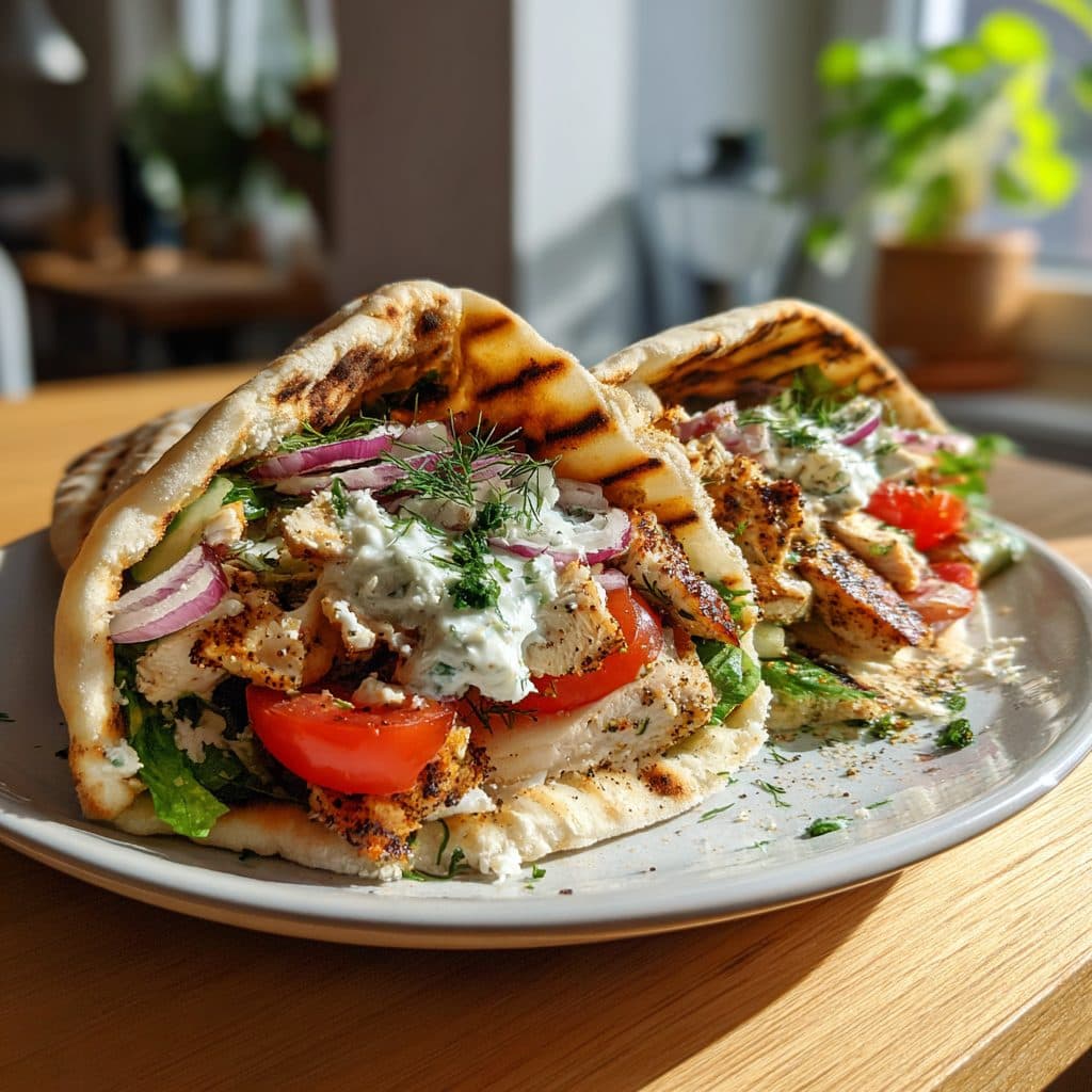 Griechische Hähnchen-Pitas mit Tzatziki & Feta