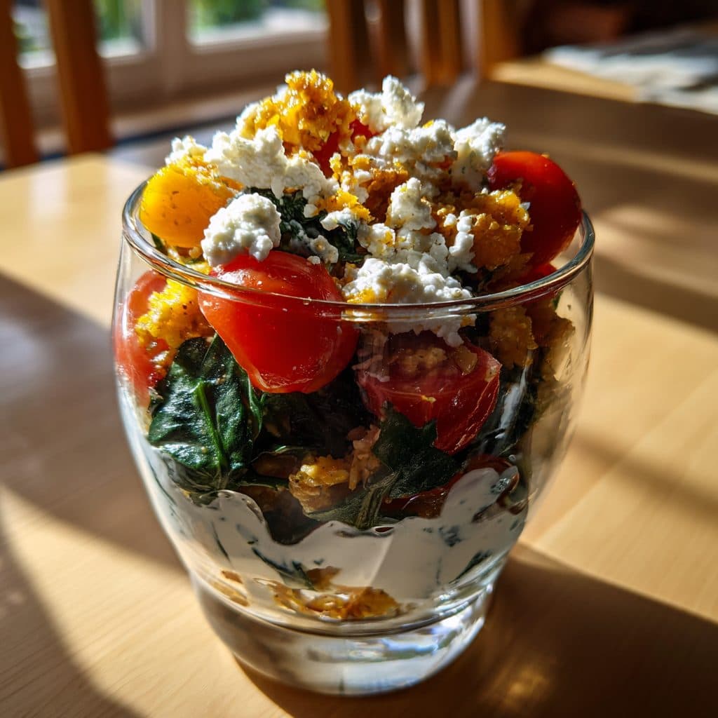Griechischer Hähnchen-Spinat-Schichtsalat mit Kritharaki