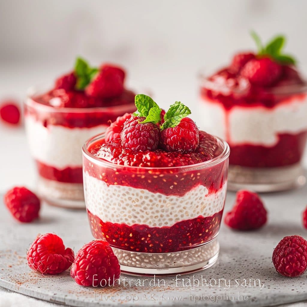 Vegane Himbeer-Chia-Pudding-Parfaits